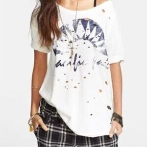 Free People Destroyed T-Shirt Distressed Boho Size XS